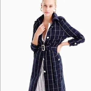 NWT J. Crew Collection Navy Windowpane Trench Sz 0